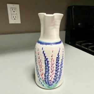 Vintage Artist Signed Handmade Floral Handpainted Theme Vase Pottery  9"H X 4"W